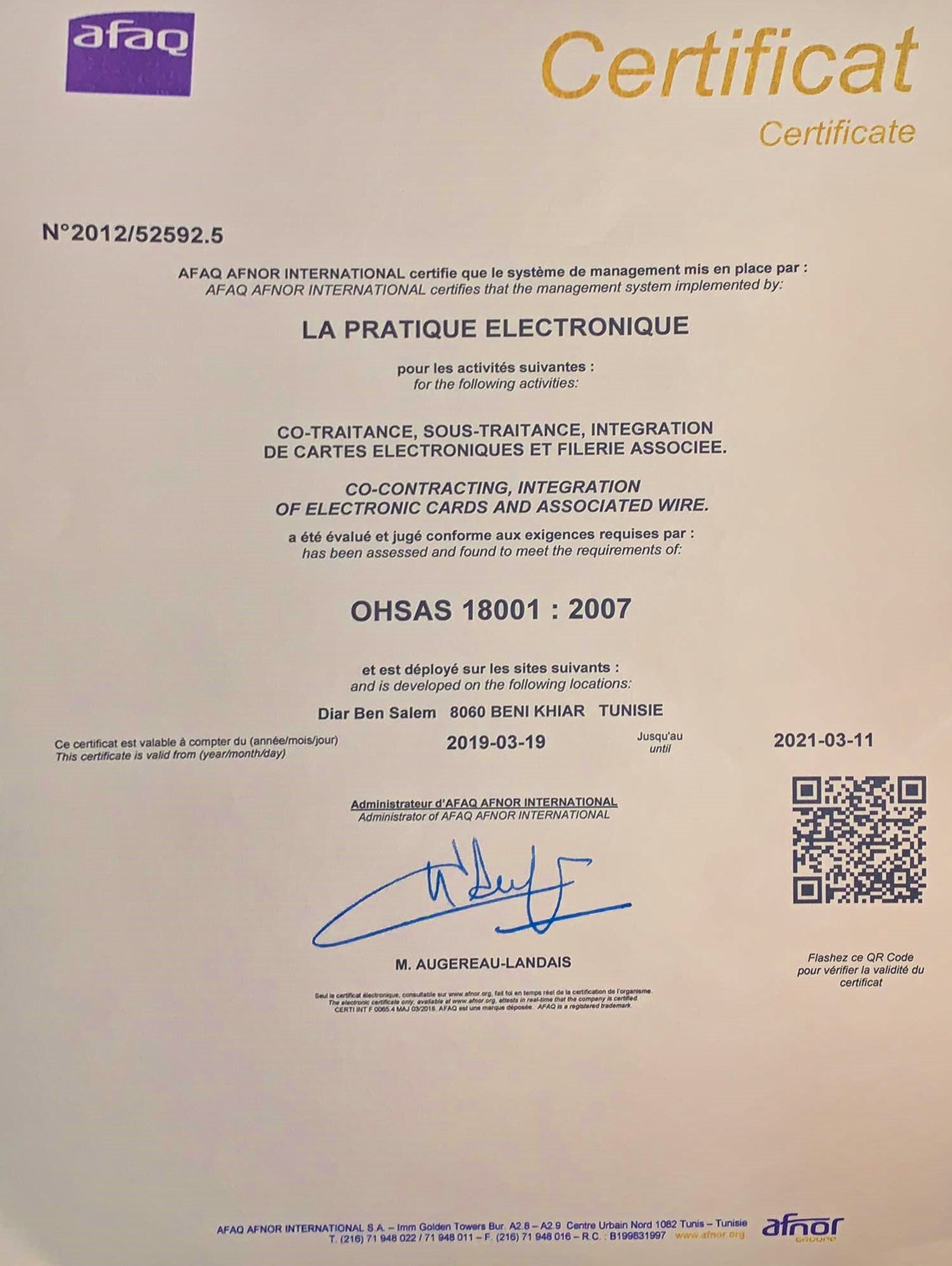 ISO 9001 : 2015 - ISO 14001 : 2015 / OHSAS 18001 : 2007