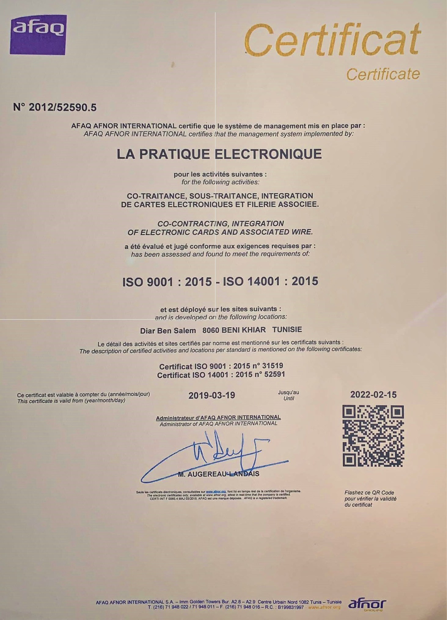ISO 9001 : 2015 - ISO 14001 : 2015 / OHSAS 18001 : 2007